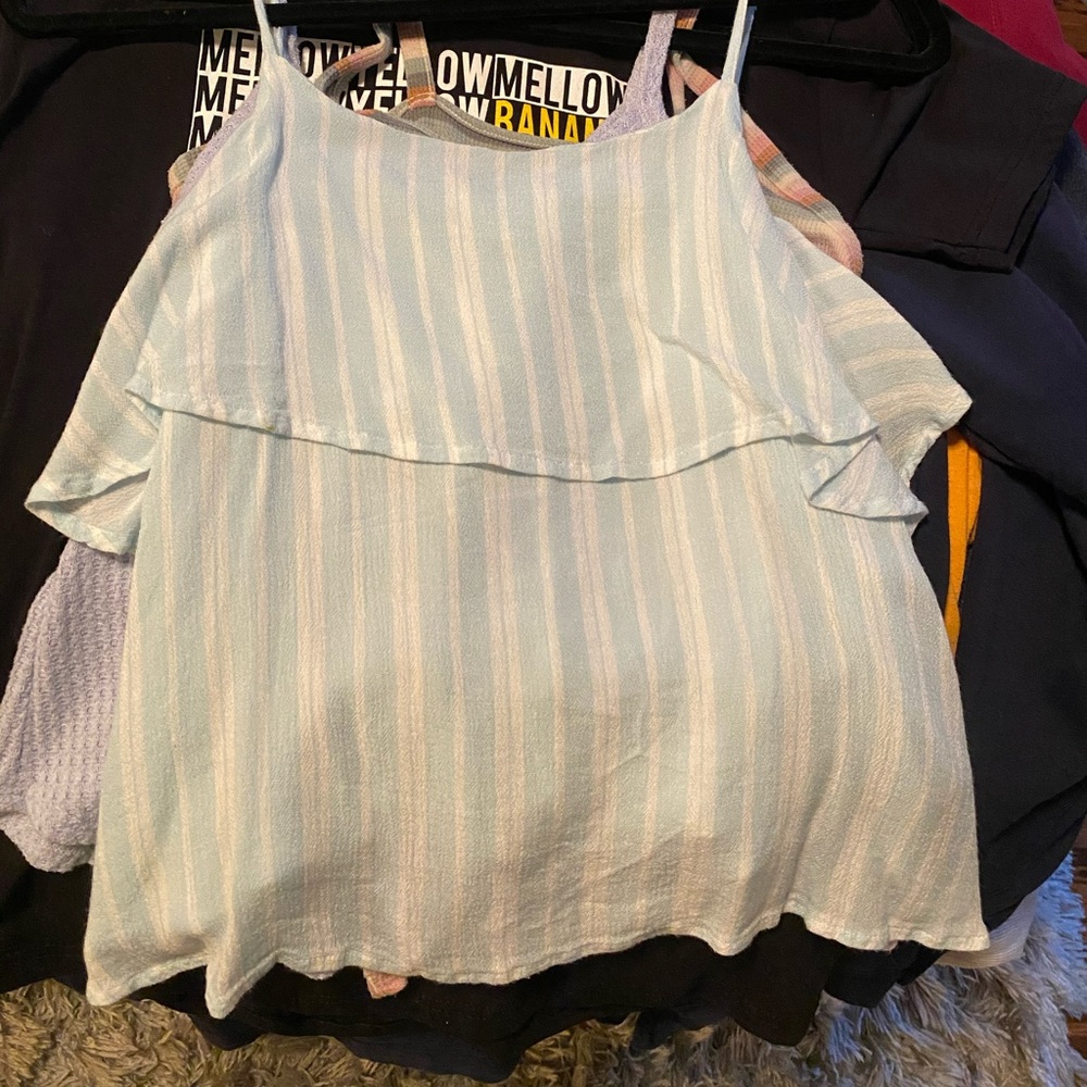 Blue and white spaghetti strapped top